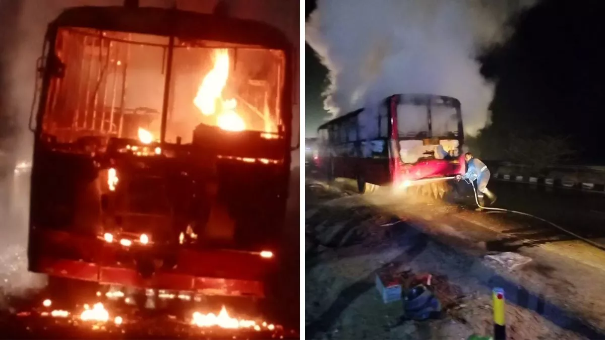 Aligarh News : एटा से सवारी भरकर दिल्‍ली जा रही रोडवेेज बस में देर रात लगी आग, चालक की सूझबूझ से बचे यात्री